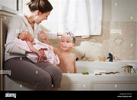 Mother and Son In a Bathroom